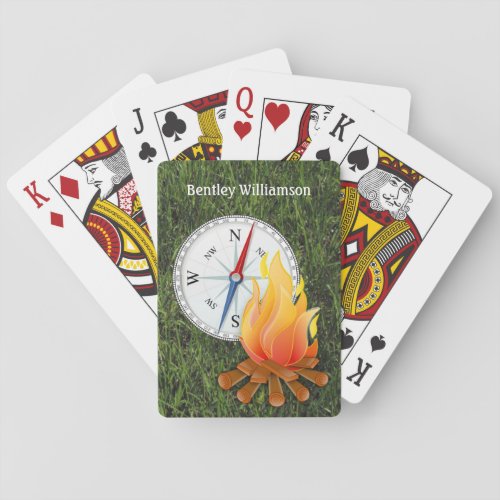 Camping campfire and compass Personalize Poker Cards