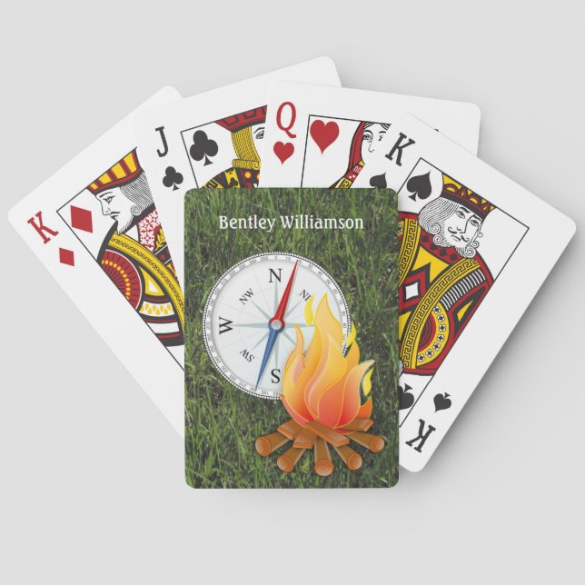 Camping campfire and compass Personalize Poker Cards (Back)