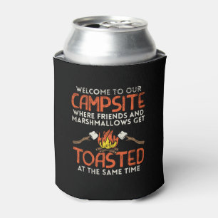Camping Campfire and Marshmallows Can Cooler