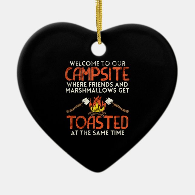 Camping Campfire and Marshmallows Ceramic Ornament (Front)