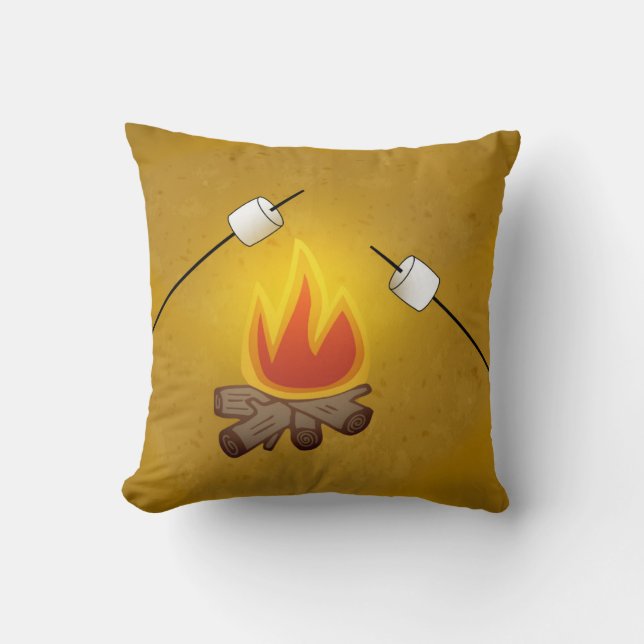 Camping Campfire and Marshmallows Throw Pillow (Front)