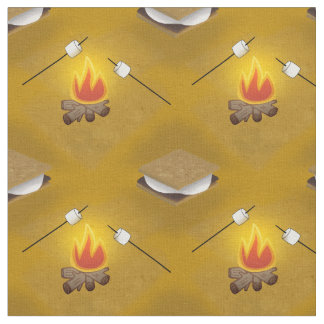 Camping  Campfire and Smores Pattern Fabric