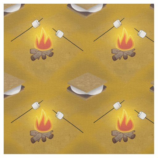 Camping  Campfire and Smores Pattern Fabric
