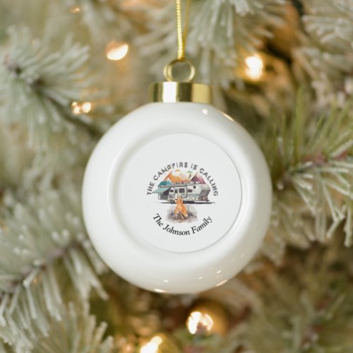 Camping Campfire Christmas Fifth Wheel  Ceramic Ball Christmas Ornament