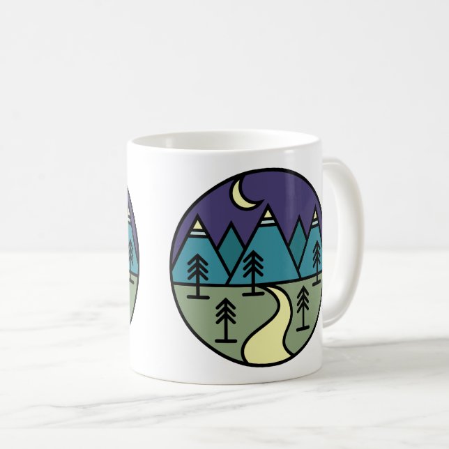 camping campfire mountains wanderlust, hiking coffee mug (Front Right)