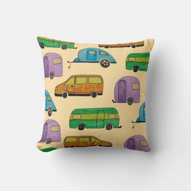 Camping caravans throw pillow (Front)
