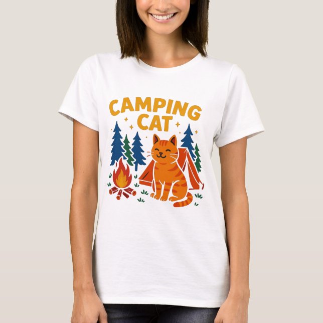 camping cat at campfire T-Shirt (Front)