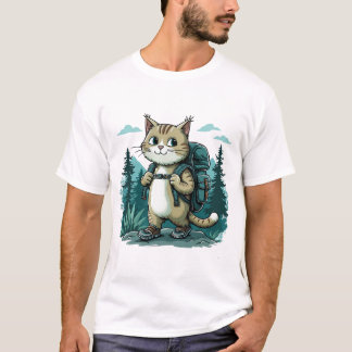 camping Cat. Cute cat wearing a backpack funny T-Shirt