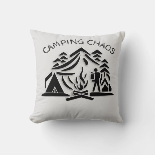 Camping Chaos Icon Logo Personalize Throw Pillow