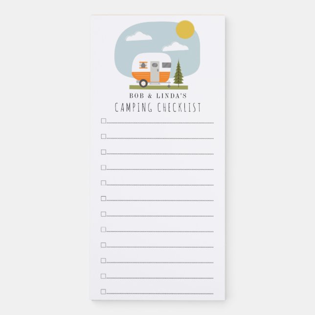 Camping Checklist Orange Trailer Woodland Magnetic Notepad (Front)