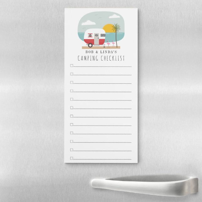 Camping Checklist Red Trailer Beach Magnetic Notepad (In Situ)