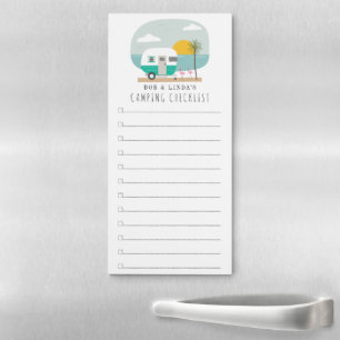 Camping Checklist Turquoise Trailer Beach Magnetic Notepad