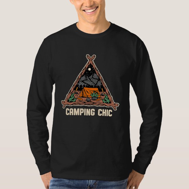 Camping Chic Summer Camper Tropical Camp Couples T-Shirt (Front)