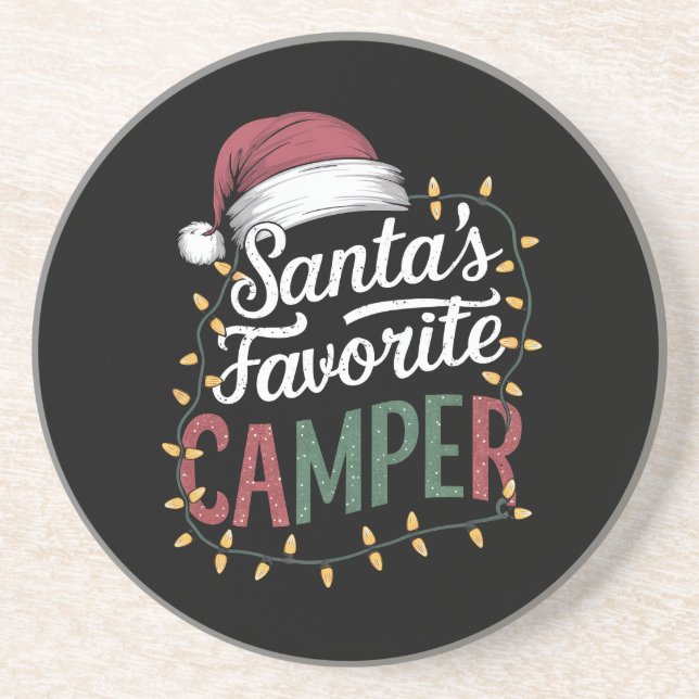 Camping Christmas Santa's Favorite Camper Gift Coaster (Front)
