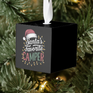 Camping Christmas Santa's Favorite Camper Gift Cube Ornament