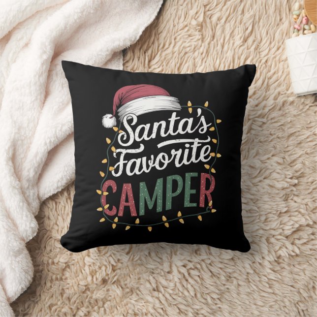 Camping Christmas Santa's Favorite Camper Gift Throw Pillow (Blanket)
