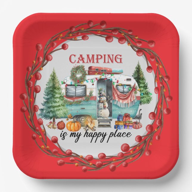 Camping Christmas Themed  Paper Plates (Front)