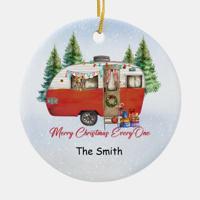 Camping Christmas Van for Camper Ceramic Ornament (Front)