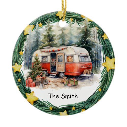Camping Christmas Van for Camper Ceramic Ornament