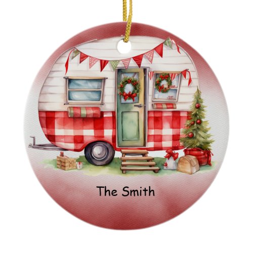 Camping Christmas Van for Camper Ceramic Ornament