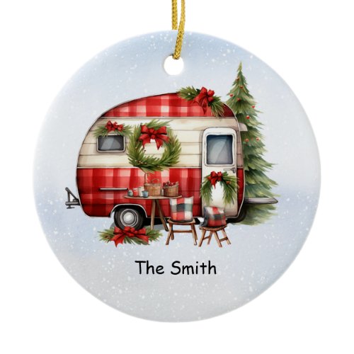 Camping Christmas Van for Camper Ceramic Ornament