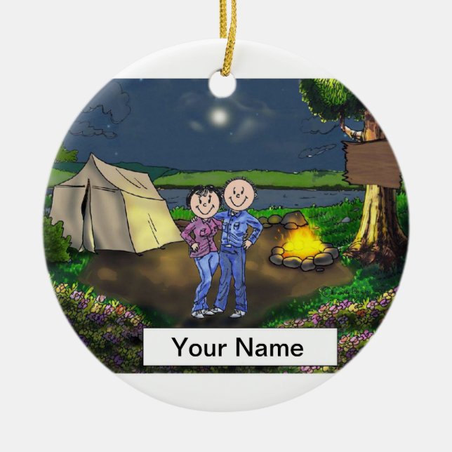 Camping Couple Ceramic Ornament (Front)