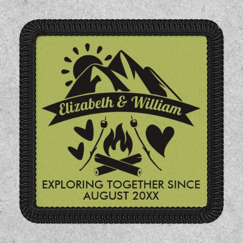 Camping couple mountain bonfire exploring together patch