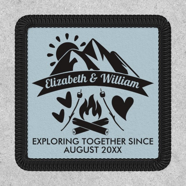 Camping couple mountain bonfire exploring together patch (Front)