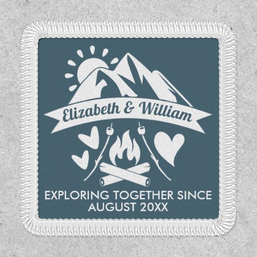 Camping couple mountain bonfire exploring together patch