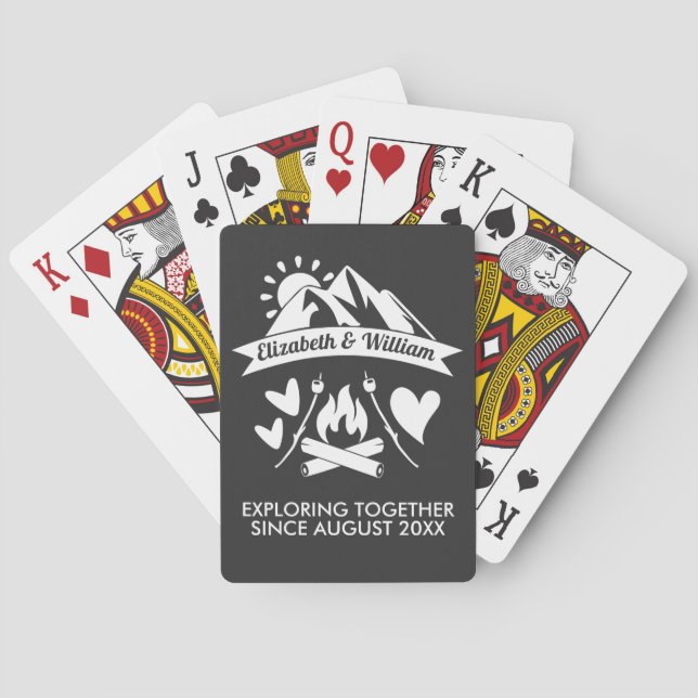 Camping couple mountain bonfire exploring together poker cards (Back)
