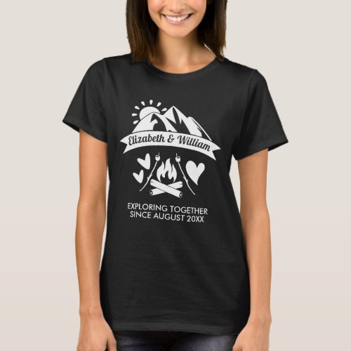 Camping couple mountain bonfire exploring together T_Shirt