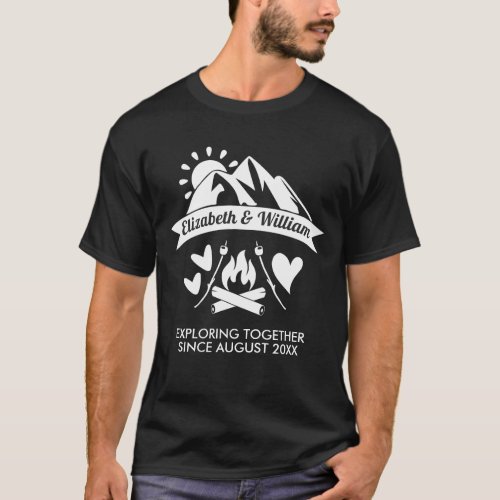 Camping couple mountain bonfire exploring together T_Shirt