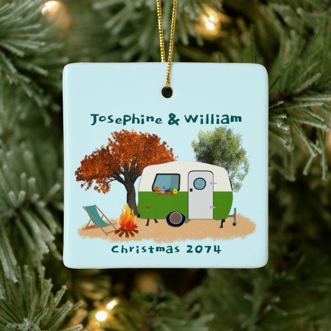 Camping Couple Personalized Christmas Ornament (Tree)