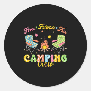 Camping Crew Family Friends Girls Kids Summer Vibe Classic Round Sticker
