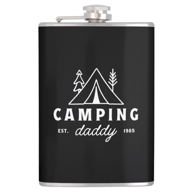 Camping dad funny father camper forest retro black flask (Front)