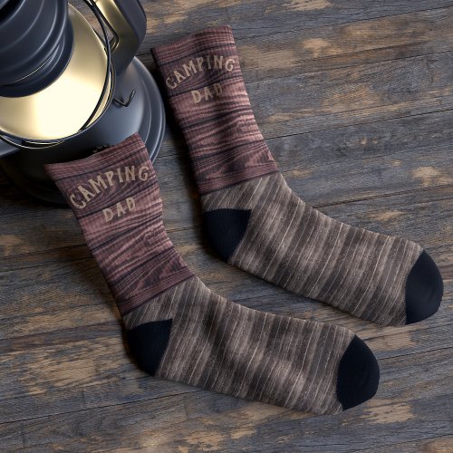 Camping Dad Funny Rustic Wood Grain Mens Socks