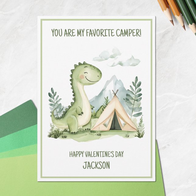 Camping Dinosaur Kids Happy Valentine's Day Holiday Card (Camping Dinosaur Kids Happy Valentine's Day Holiday Card)