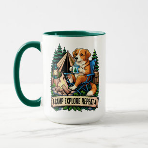 Camping Dog by the Campfire Mug