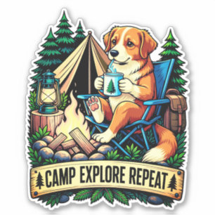 Camping Dog by the Campfire Sticker