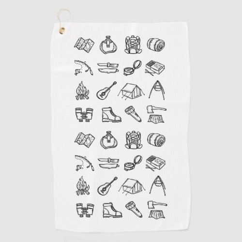 Camping elements black  white golf towel