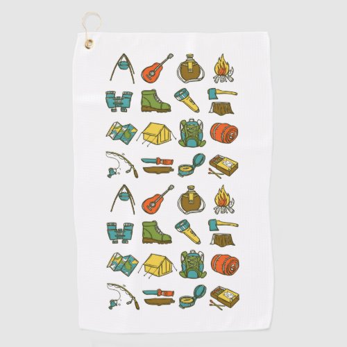 Camping elements multicolored golf towel
