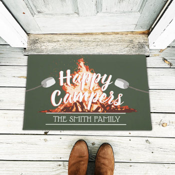 Camping Family Happy Campers Forest Green Doormat by myinvitation at Zazzle