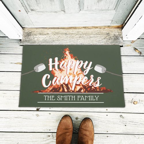 Camping Family Happy Campers Forest Green Doormat