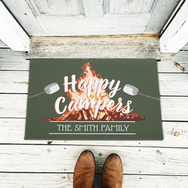 Camping Family Happy Campers Forest Green Doormat (Creator Uploaded)