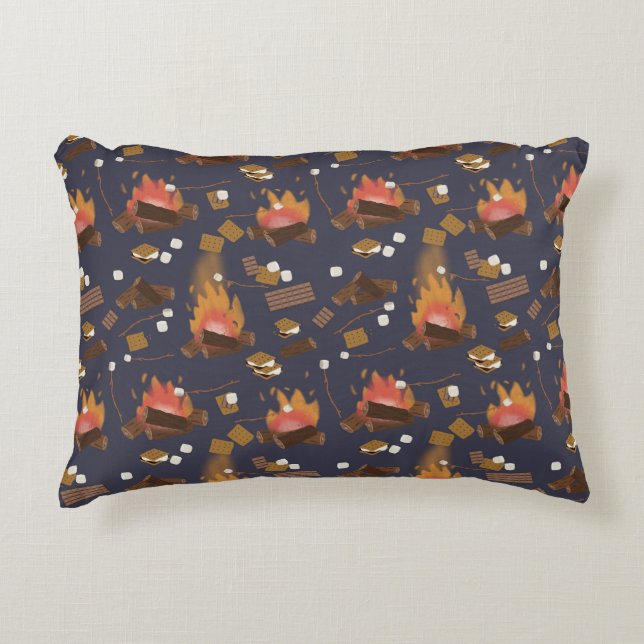 Camping Fire Outdoor Adventure & Marshmallows Accent Pillow (Front)