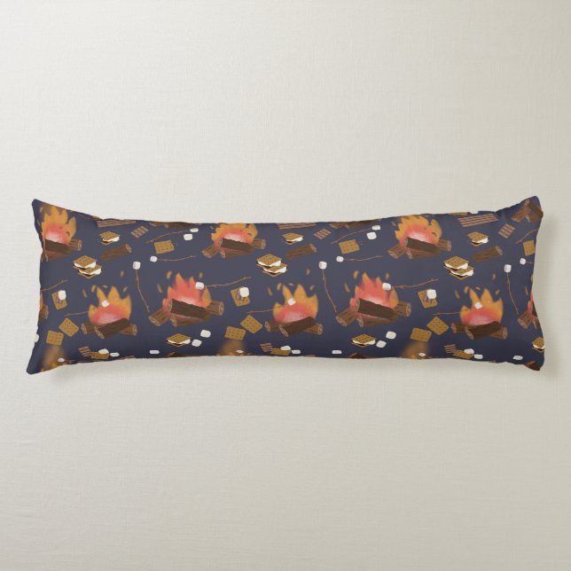 Camping Fire Outdoor Adventure & Marshmallows Body Pillow (Front)