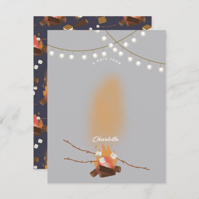Camping Fire Outdoor Adventure & Marshmallows Note Card (Front/Back)