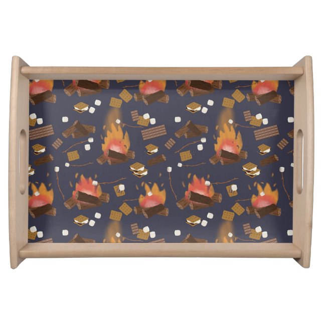 Camping Fire Outdoor Adventure & Marshmallows Serving Tray (Front)