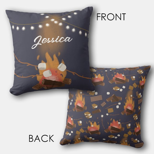Camping Fire Outdoor Adventure & Marshmallows Throw Pillow (Camping Fire Outdoor Adventure & Marshmallows Throw Pillow)