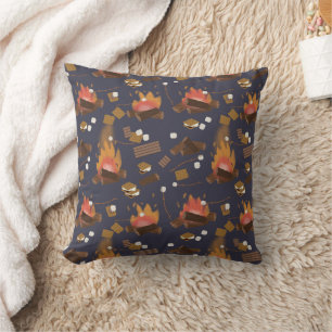 Camping Fire Outdoor Adventure & Marshmallows Throw Pillow